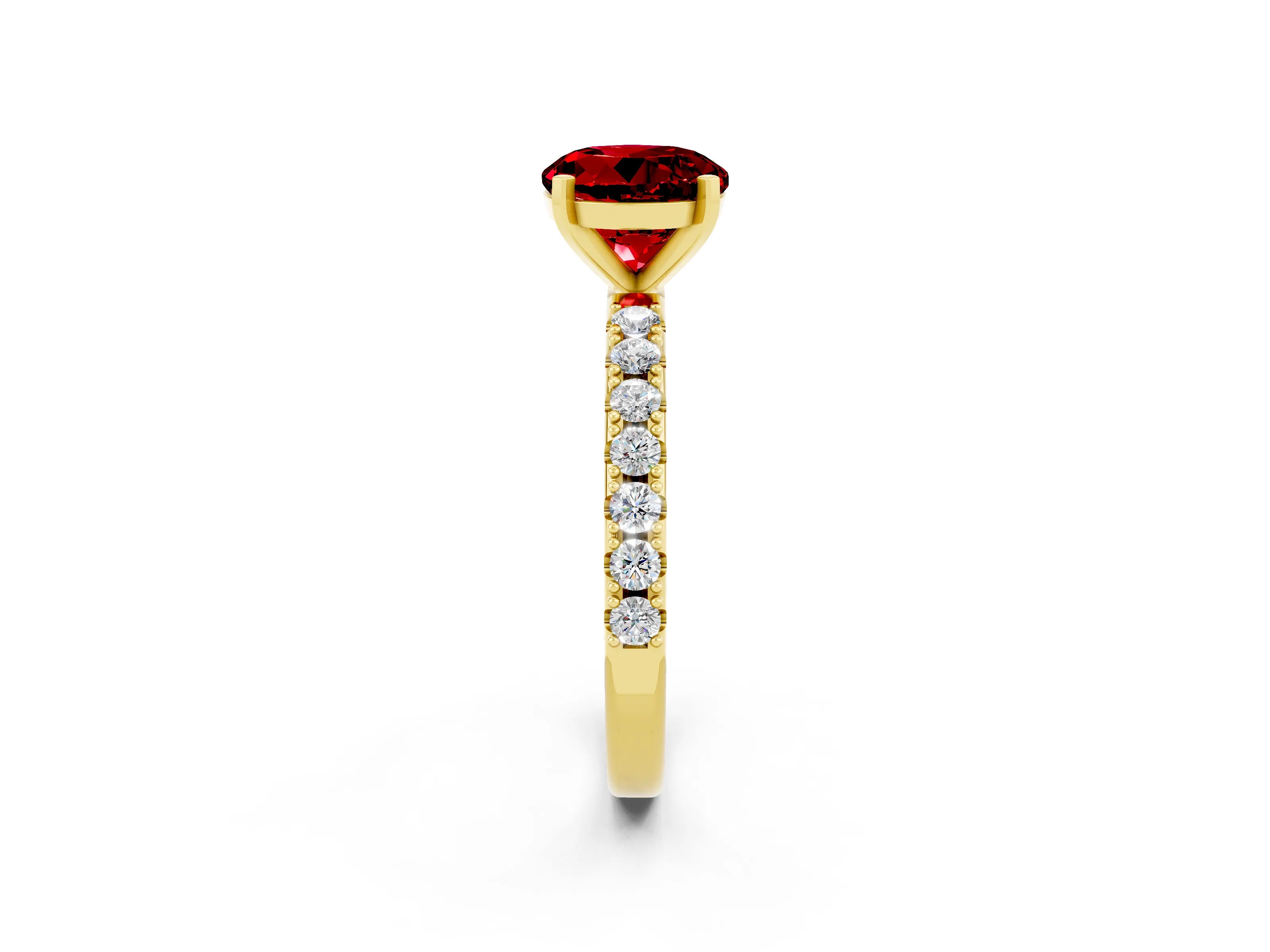 Yellow gold Round Cut Ruby Solitaire Pavé Band with Four-Prong Setting_2
