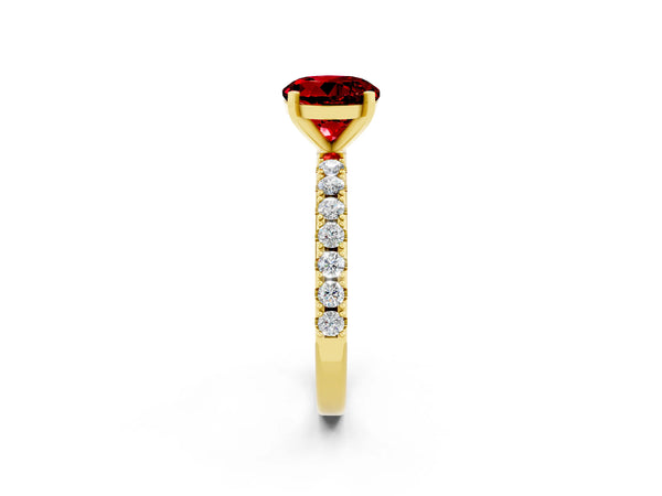 Yellow gold Round Cut Ruby Solitaire Pavé Band with Four-Prong Setting