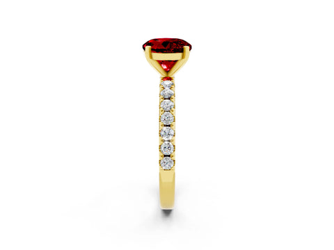 Yellow gold Round Cut Ruby Solitaire Pavé Band with Four-Prong Setting_2