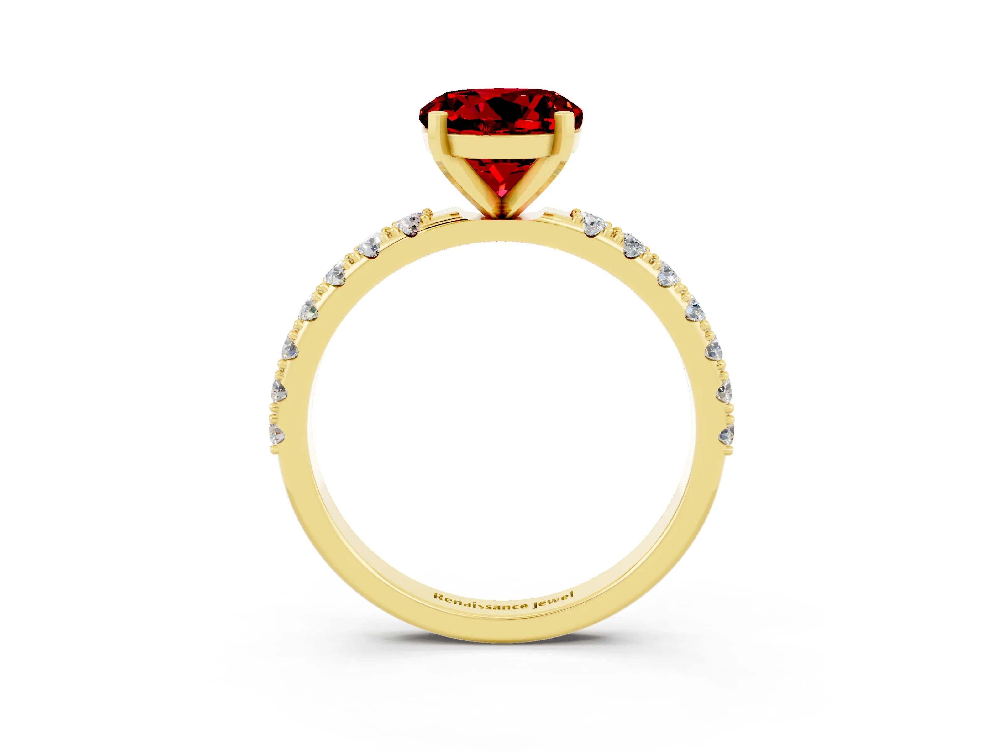 Yellow gold Round Cut Ruby Solitaire Pavé Band with Four-Prong Setting_3
