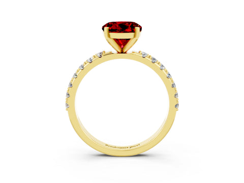 Yellow gold Round Cut Ruby Solitaire Pavé Band with Four-Prong Setting_3