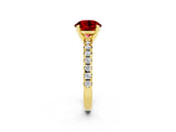 Yellow gold Round Cut Ruby Solitaire Pavé Engagement Ring with Round Band and Prong Setting_14