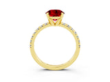 Yellow gold Round Cut Ruby Solitaire Pavé Engagement Ring with Round Band and Prong Setting_15
