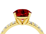 Yellow gold Round Cut Ruby Solitaire Pavé Engagement Ring with Round Band and Prong Setting_16