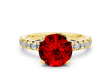 Yellow gold Round Cut Ruby Solitaire Pavé Engagement Ring with Round Band and Prong Setting_66