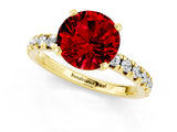 Yellow gold Round Cut Ruby Solitaire Pavé Engagement Ring with Round Band and Prong Setting_67