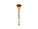 Yellow gold Round Cut Ruby Solitaire Pavé Engagement Ring with Round Band and Prong Setting_68