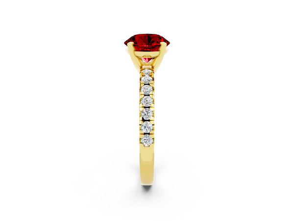 Yellow Gold Round Lab-Grown Ruby Solitaire Engagement Ring with Large Round Accent Band