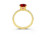 Yellow gold Round Cut Ruby Solitaire Pavé Engagement Ring with Round Band and Prong Setting_69