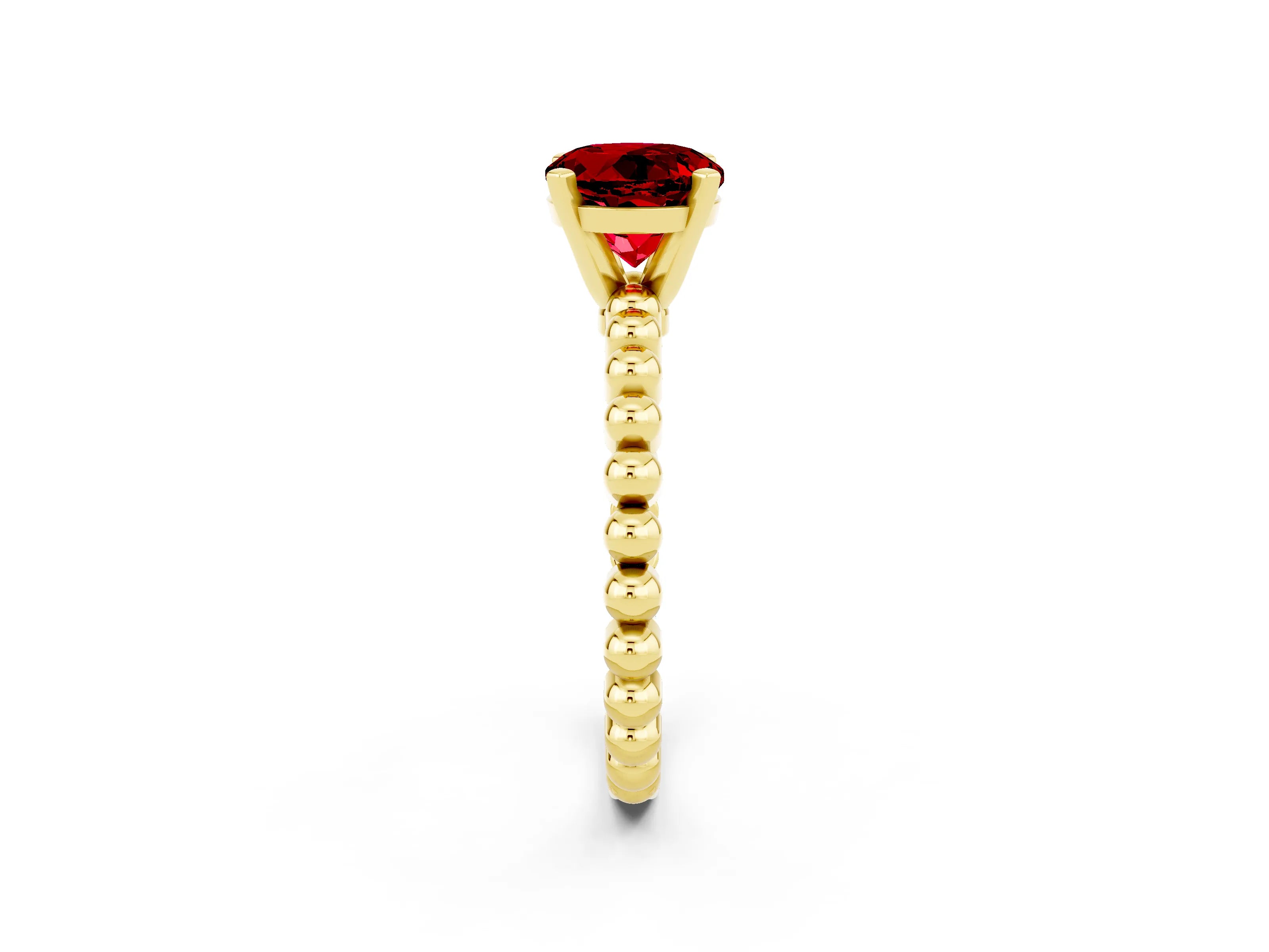 Yellow gold Round Cut Ruby Solitaire Ring with Beaded Band and Prong Setting_2