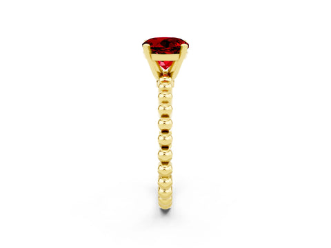 Yellow gold Round Cut Ruby Solitaire Ring with Beaded Band and Prong Setting_2