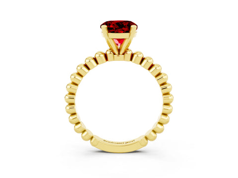 Yellow gold Round Cut Ruby Solitaire Ring with Beaded Band and Prong Setting_3