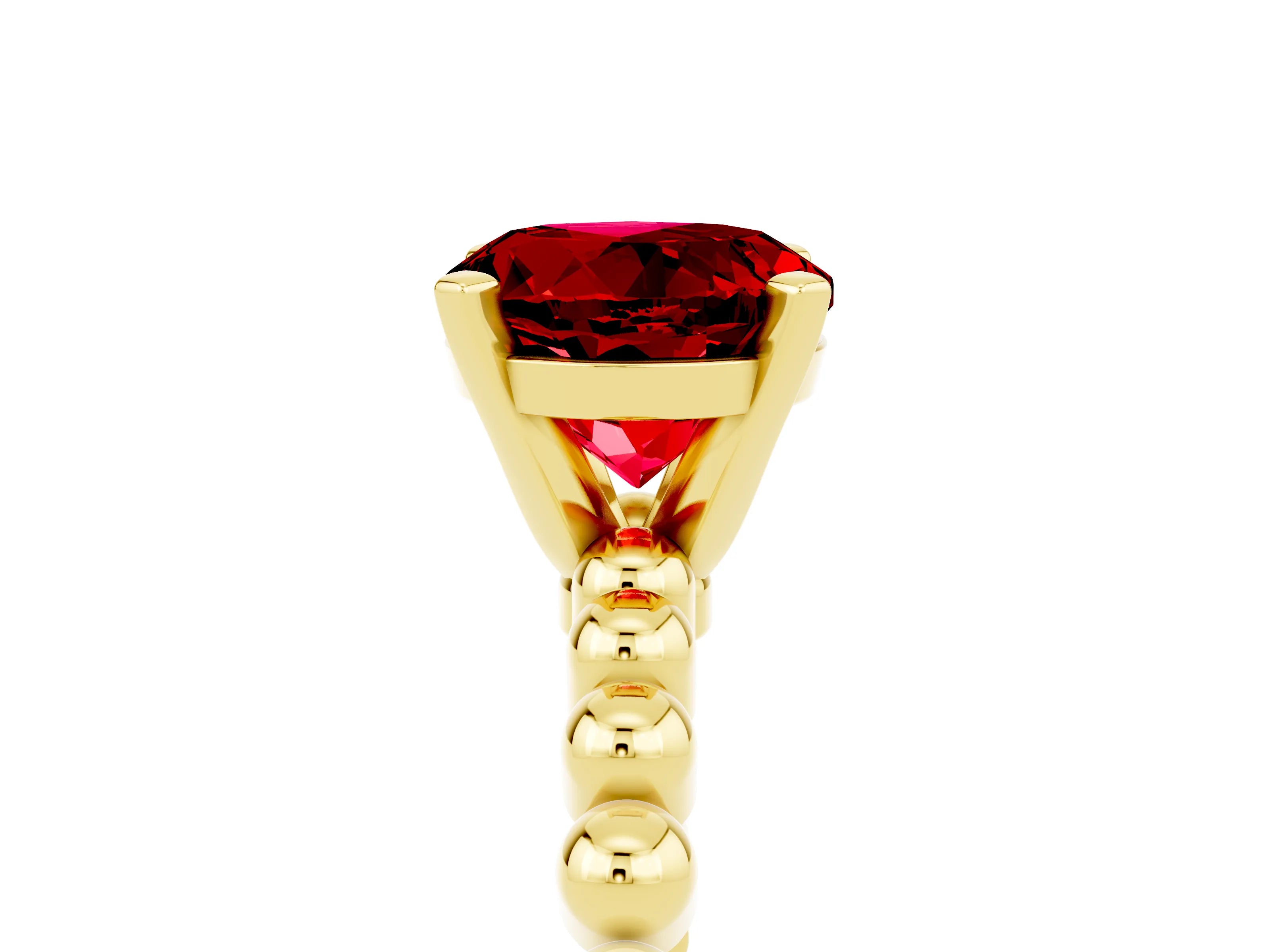 Yellow gold Round Cut Ruby Solitaire Ring with Beaded Band and Prong Setting_5
