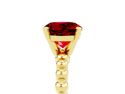 Yellow gold Round Cut Ruby Solitaire Ring with Beaded Band and Prong Setting_5