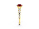 Yellow gold Round Cut Ruby Solitaire Ring with Cathedral Setting and Pavé Band_2