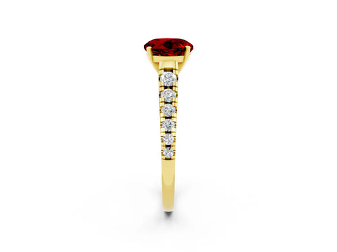 Yellow gold Round Cut Ruby Solitaire Ring with Cathedral Setting and Pavé Band_2