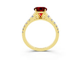 Yellow gold Round Cut Ruby Solitaire Ring with Cathedral Setting and Pavé Band_3