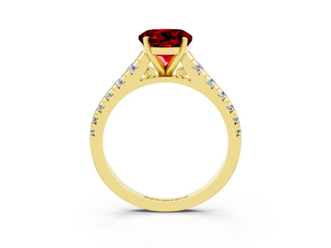 Yellow gold Round Cut Ruby Solitaire Ring with Cathedral Setting and Pavé Band_3