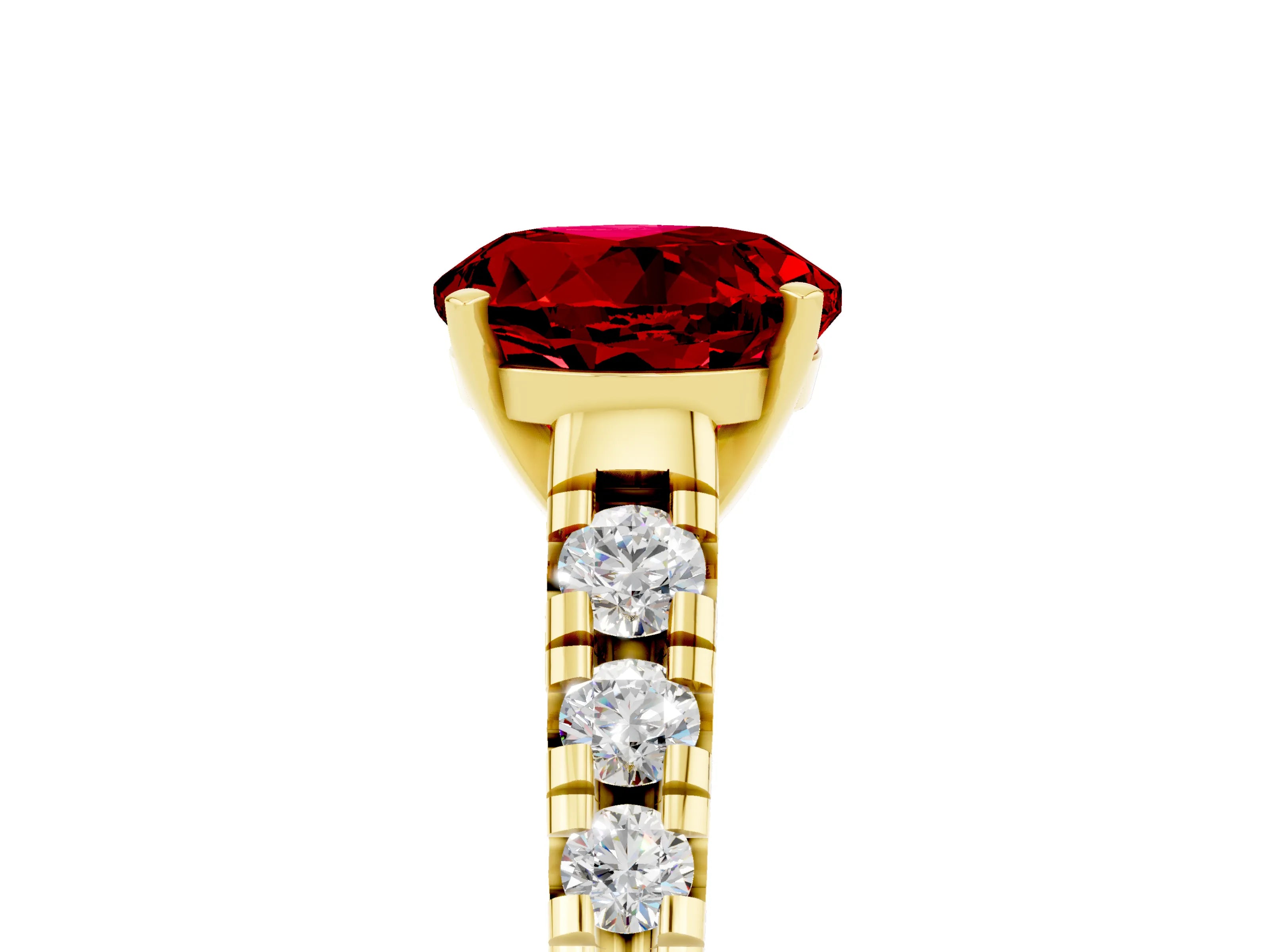 Yellow gold Round Cut Ruby Solitaire Ring with Cathedral Setting and Pavé Band_5