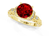 Yellow gold Round Cut Ruby Solitaire Ring with Filigree Band and Four-Prong Setting_25