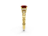 Yellow gold Round Cut Ruby Solitaire Ring with Filigree Band and Four-Prong Setting_26