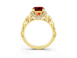Yellow gold Round Cut Ruby Solitaire Ring with Filigree Band and Four-Prong Setting_27