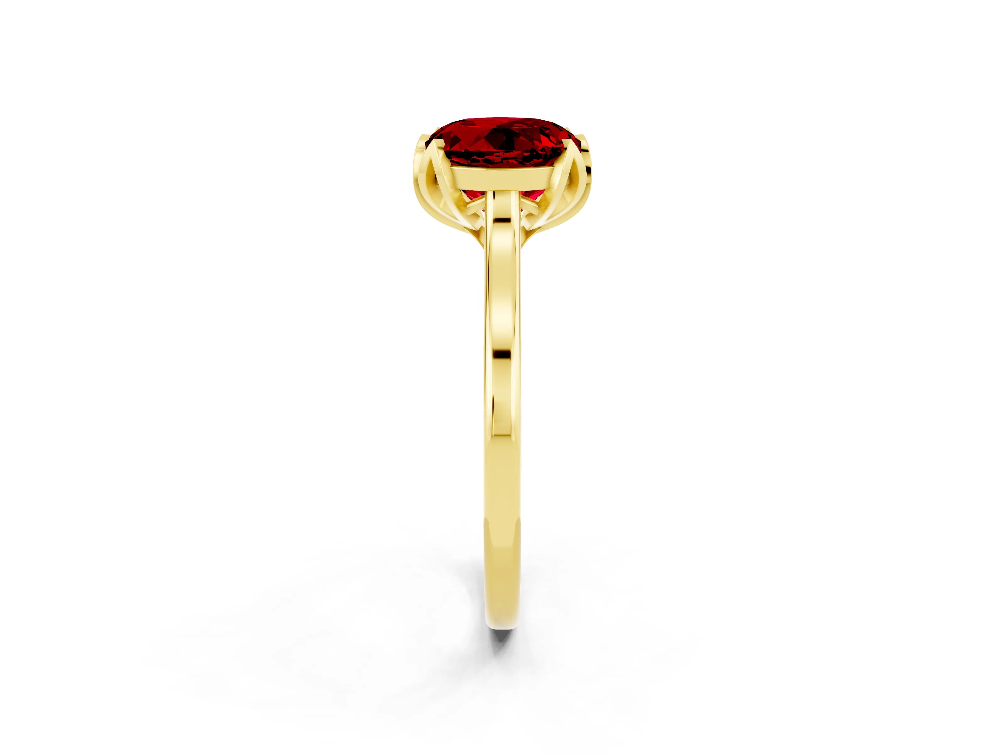 Yellow gold Round Cut Ruby Solitaire Ring with Flower Prong Setting and Classic Band_14