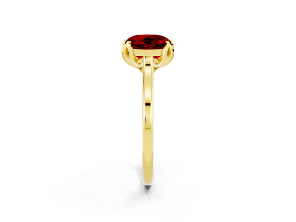 Yellow gold Round Cut Ruby Solitaire Ring with Flower Prong Setting and Classic Band