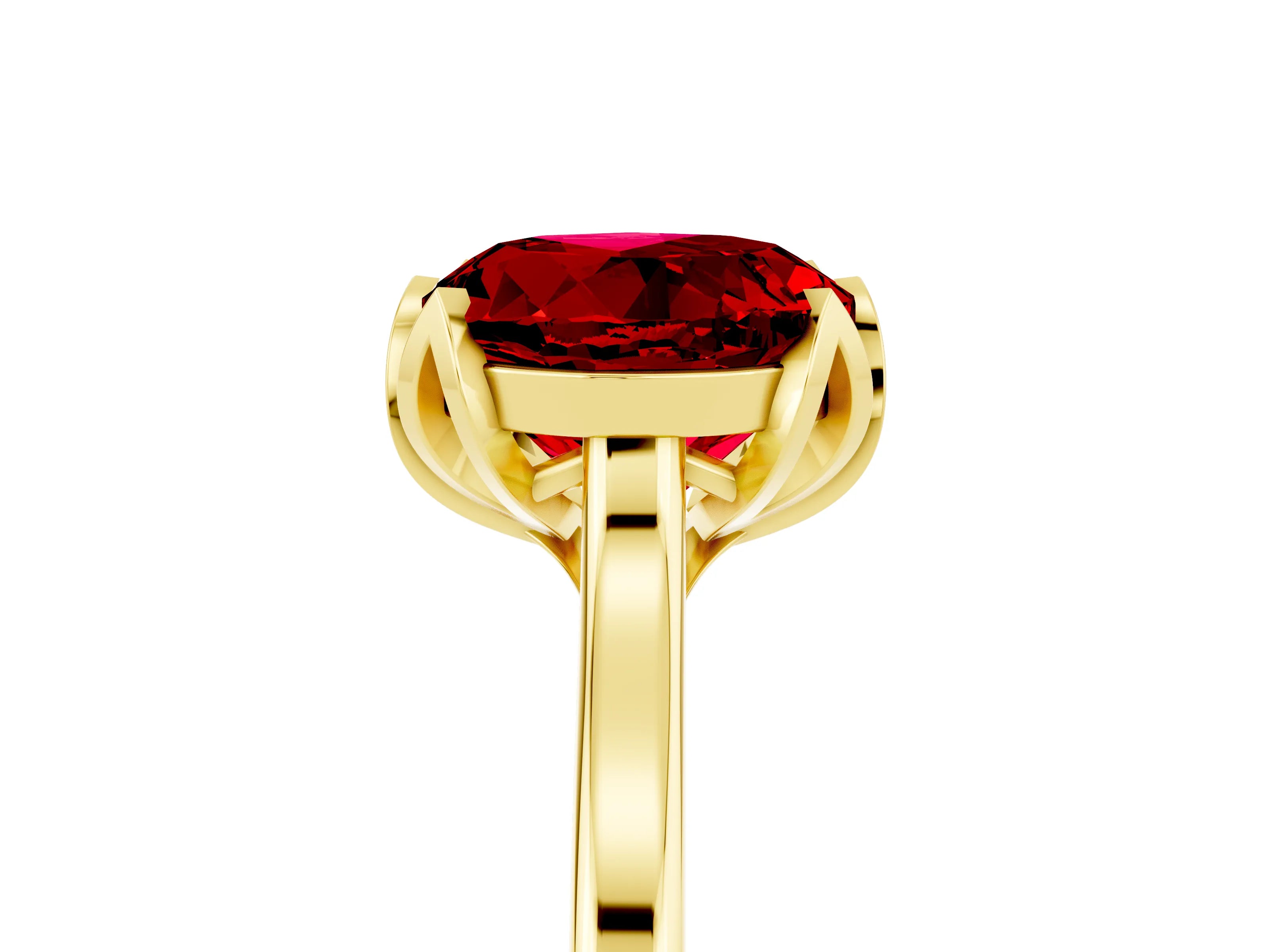 Yellow gold Round Cut Ruby Solitaire Ring with Flower Prong Setting and Classic Band_17