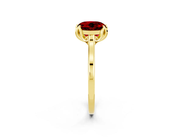 Yellow gold Round Cut Ruby Solitaire Ring with Flower Prong Setting and Classic Band