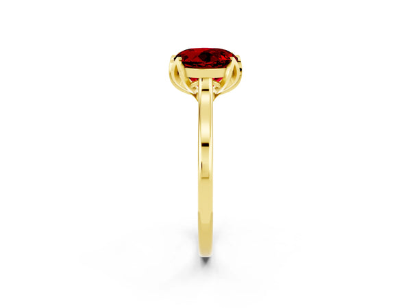Yellow Gold Round Lab-Grown Ruby Floral Solitaire Engagement Ring with Plain Band