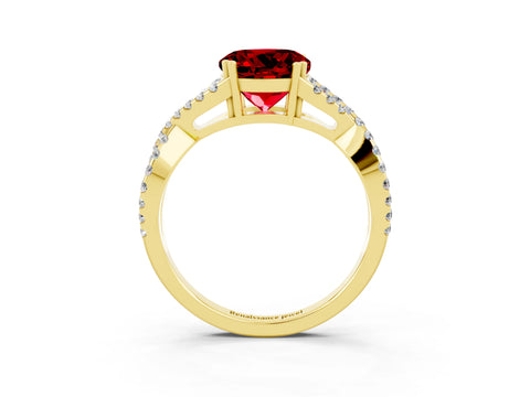 Yellow gold Round Cut Ruby Solitaire Ring with Four-Prong Setting and Twisted Pavé Band_3
