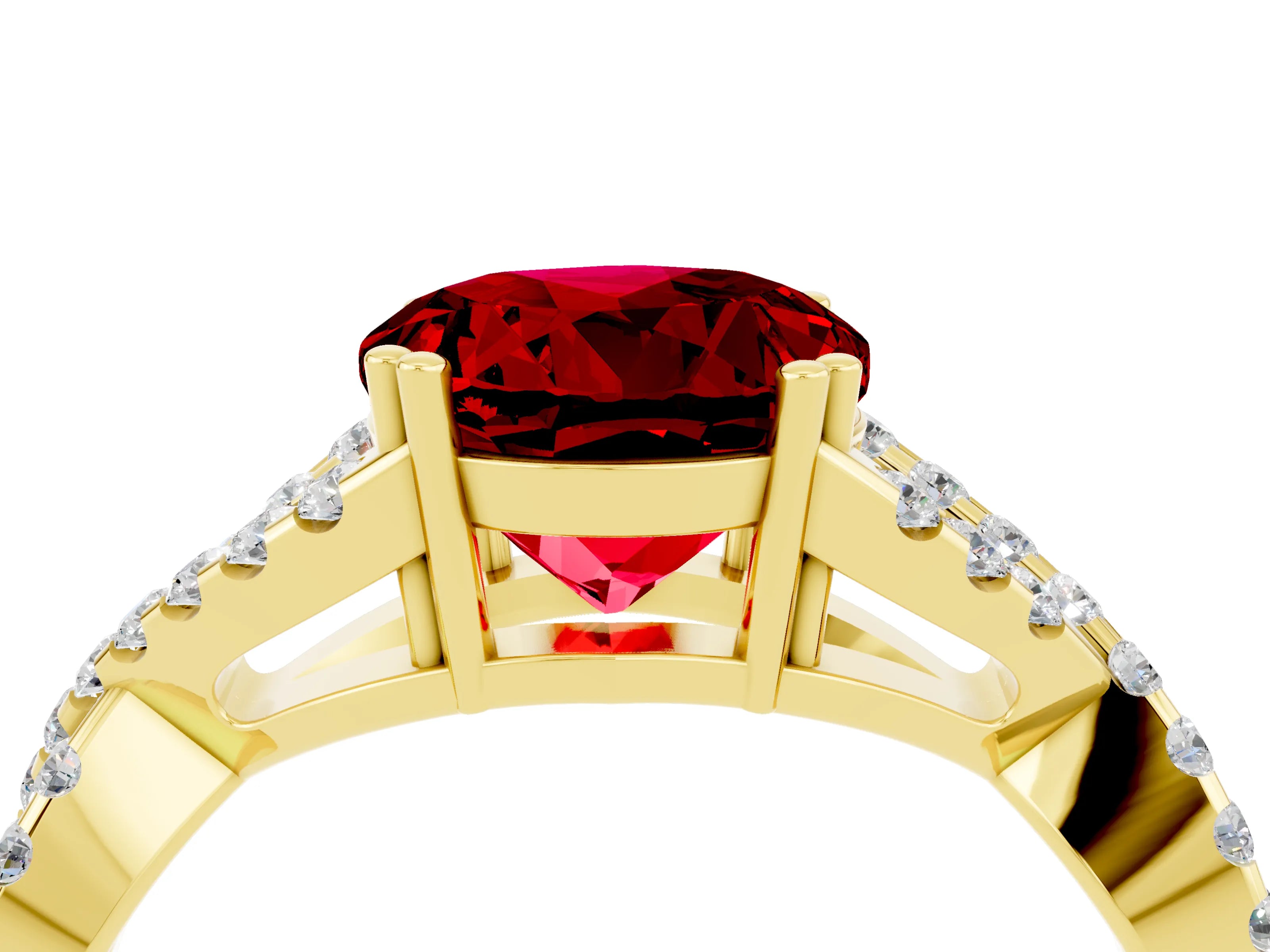 Yellow gold Round Cut Ruby Solitaire Ring with Four-Prong Setting and Twisted Pavé Band_4