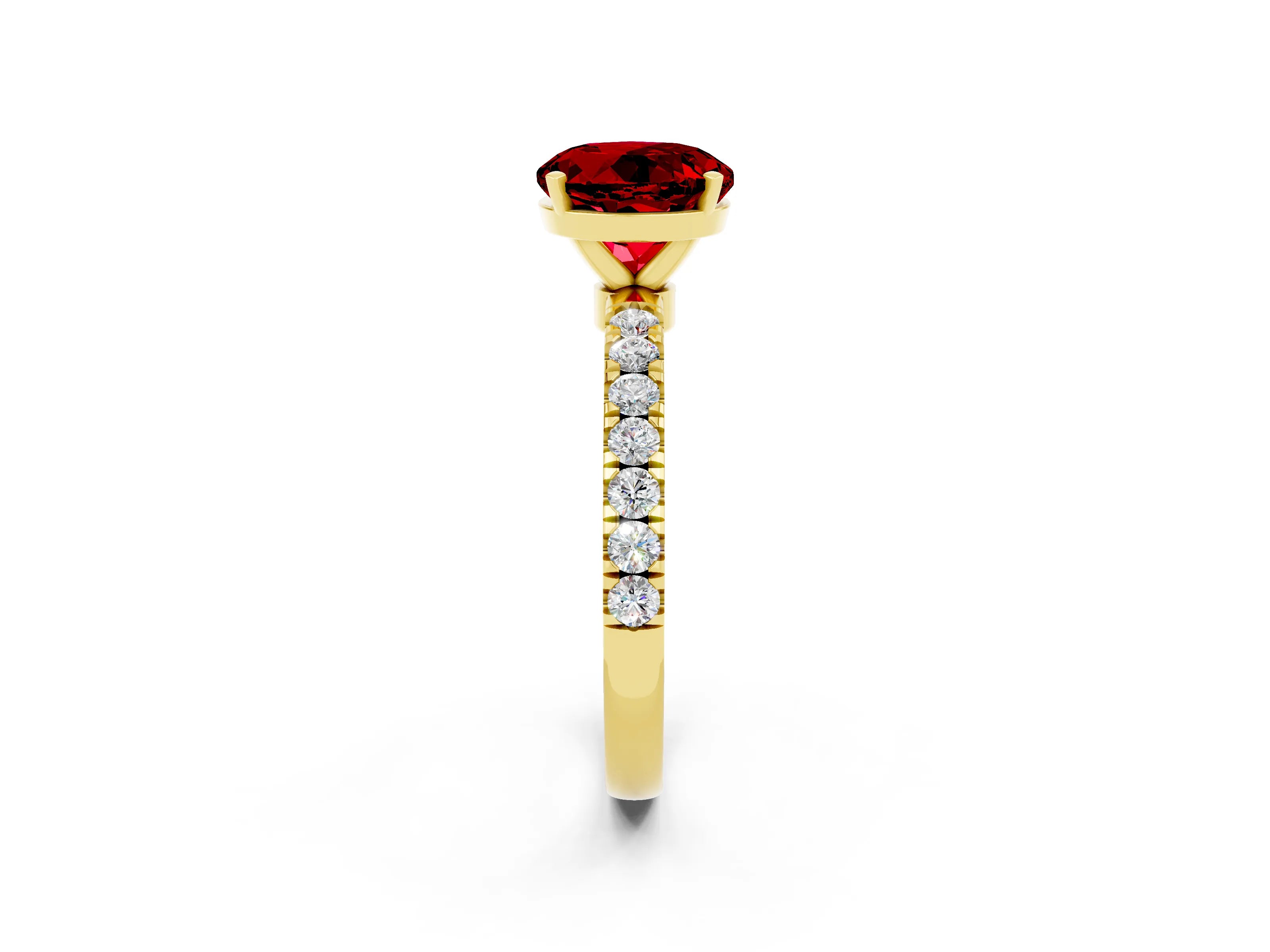 Yellow gold Round Cut Ruby Solitaire Ring with Pavé Accents and Four-Prong Setting_2