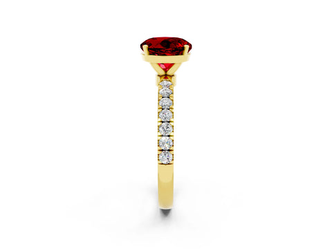Yellow gold Round Cut Ruby Solitaire Ring with Pavé Accents and Four-Prong Setting_2