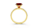 Yellow gold Round Cut Ruby Solitaire Ring with Pavé Accents and Four-Prong Setting_3
