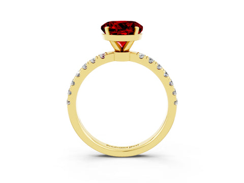 Yellow gold Round Cut Ruby Solitaire Ring with Pavé Accents and Four-Prong Setting_3