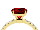 Yellow gold Round Cut Ruby Solitaire Ring with Pavé Accents and Four-Prong Setting_4