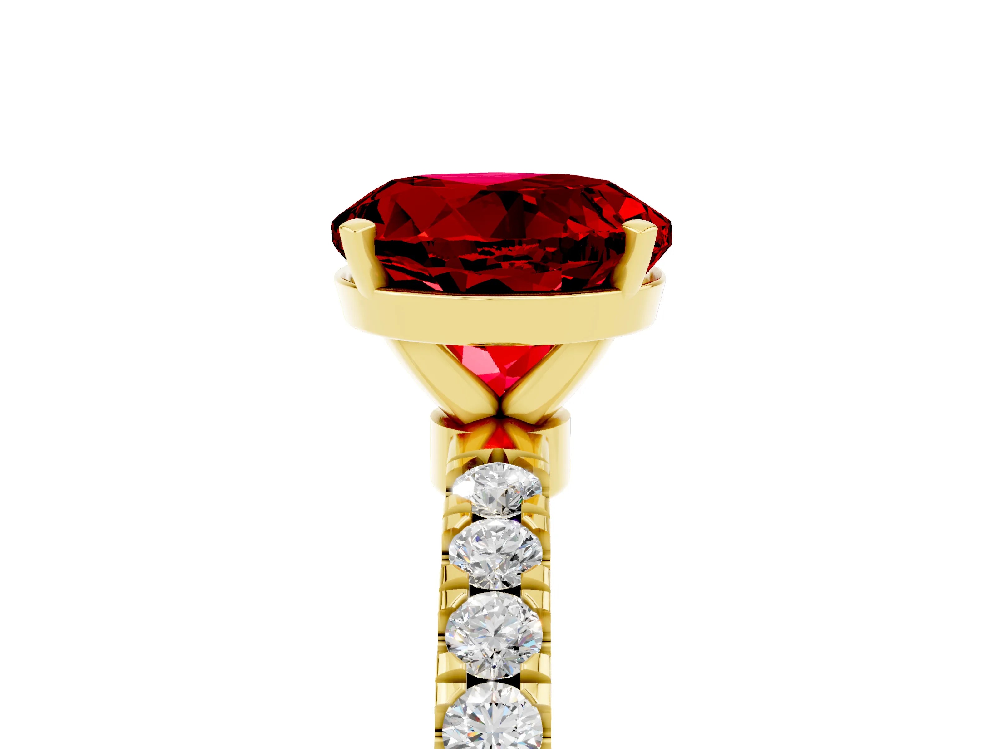 Yellow gold Round Cut Ruby Solitaire Ring with Pavé Accents and Four-Prong Setting_5