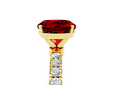 Yellow gold Round Cut Ruby Solitaire Ring with Pavé Accents and Four-Prong Setting_5