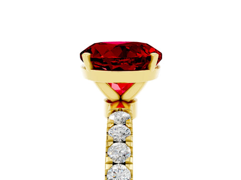Yellow gold Round Cut Ruby Solitaire Ring with Pavé Accents and Four-Prong Setting_5