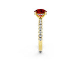 Yellow gold Round Cut Ruby Solitaire Ring with Pavé Band and Four-Prong Setting_14