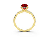 Yellow gold Round Cut Ruby Solitaire Ring with Pavé Band and Four-Prong Setting_15