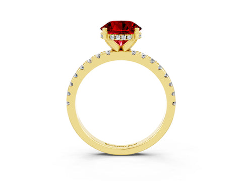 Yellow gold Round Cut Ruby Solitaire Ring with Pavé Band and Four-Prong Setting_15