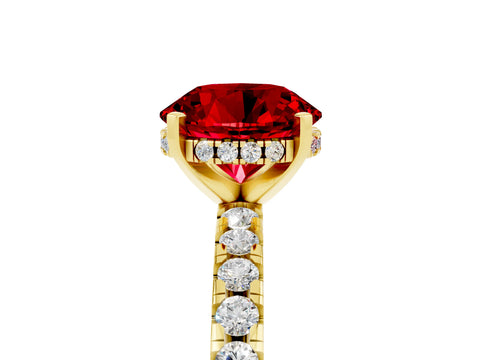 Yellow gold Round Cut Ruby Solitaire Ring with Pavé Band and Four-Prong Setting_17