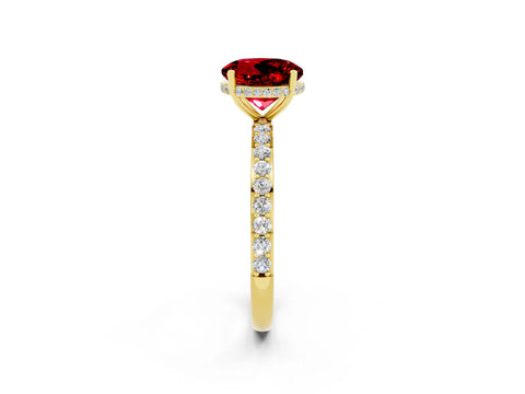 Yellow gold Round Cut Ruby Solitaire Ring with Pavé Band and Hidden Halo_14