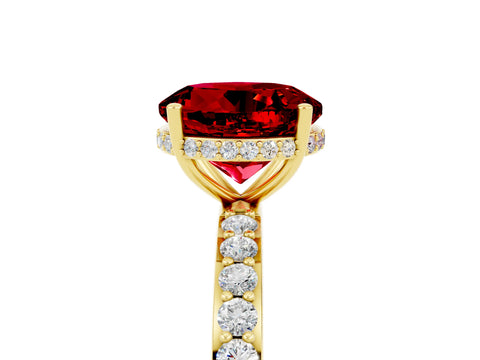 Yellow gold Round Cut Ruby Solitaire Ring with Pavé Band and Hidden Halo_17