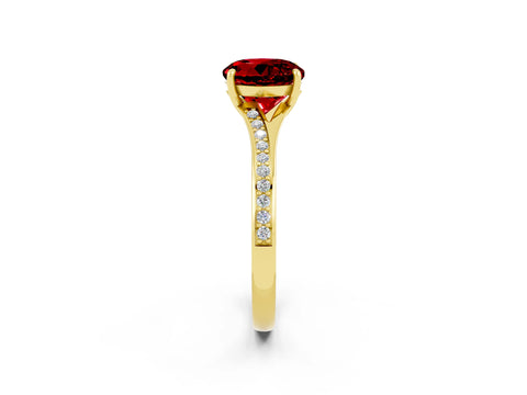 Yellow gold Round Cut Ruby Solitaire Ring with Pavé Band and Prong Setting_14