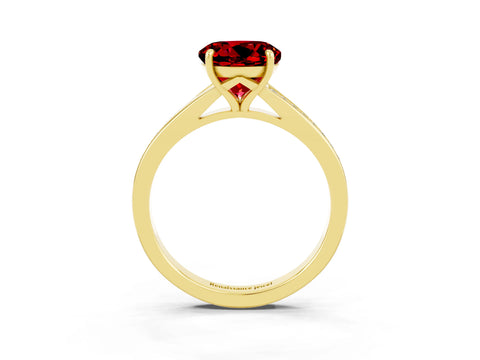 Yellow gold Round Cut Ruby Solitaire Ring with Pavé Band and Prong Setting_15