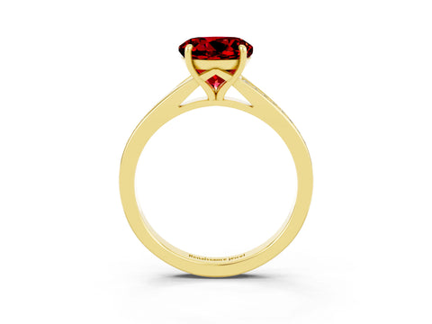 Yellow gold Round Cut Ruby Solitaire Ring with Pavé Band and Prong Setting_3